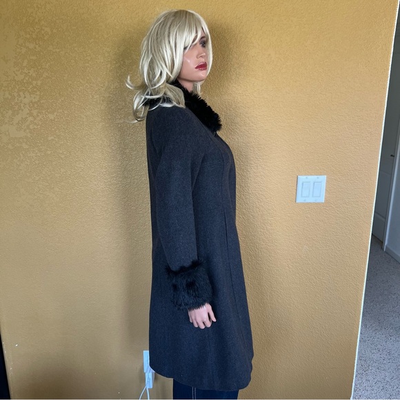 KC Collections Lambswool Faux Fur Embellished Long Coat - Picture 12 of 12